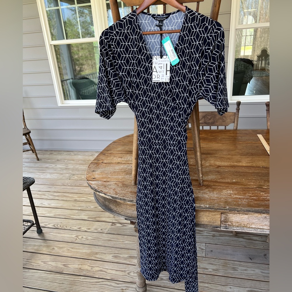 NWT 41 Hawthorne Kaitlyn Surplice Faux Wrap Dress Navy Stitch Fix Plus Size 2X